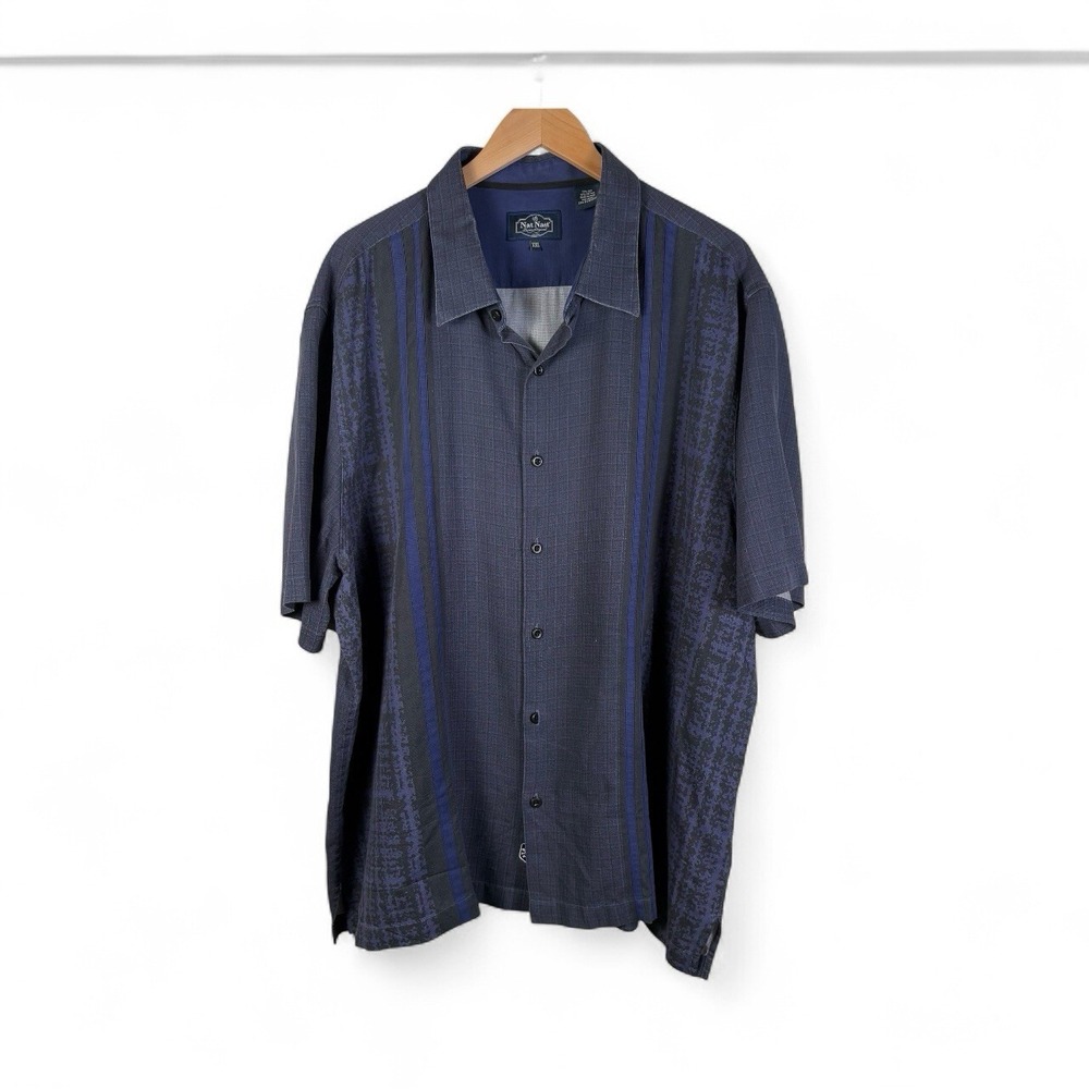 NAT NAST Button Up‎ Shirt Men's Size XXL Blue Short Sleeve